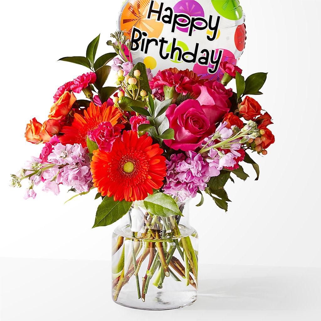 Fiesta Bouquet with Birthday Balloon – Morgan Hill Florist, San Jose CA