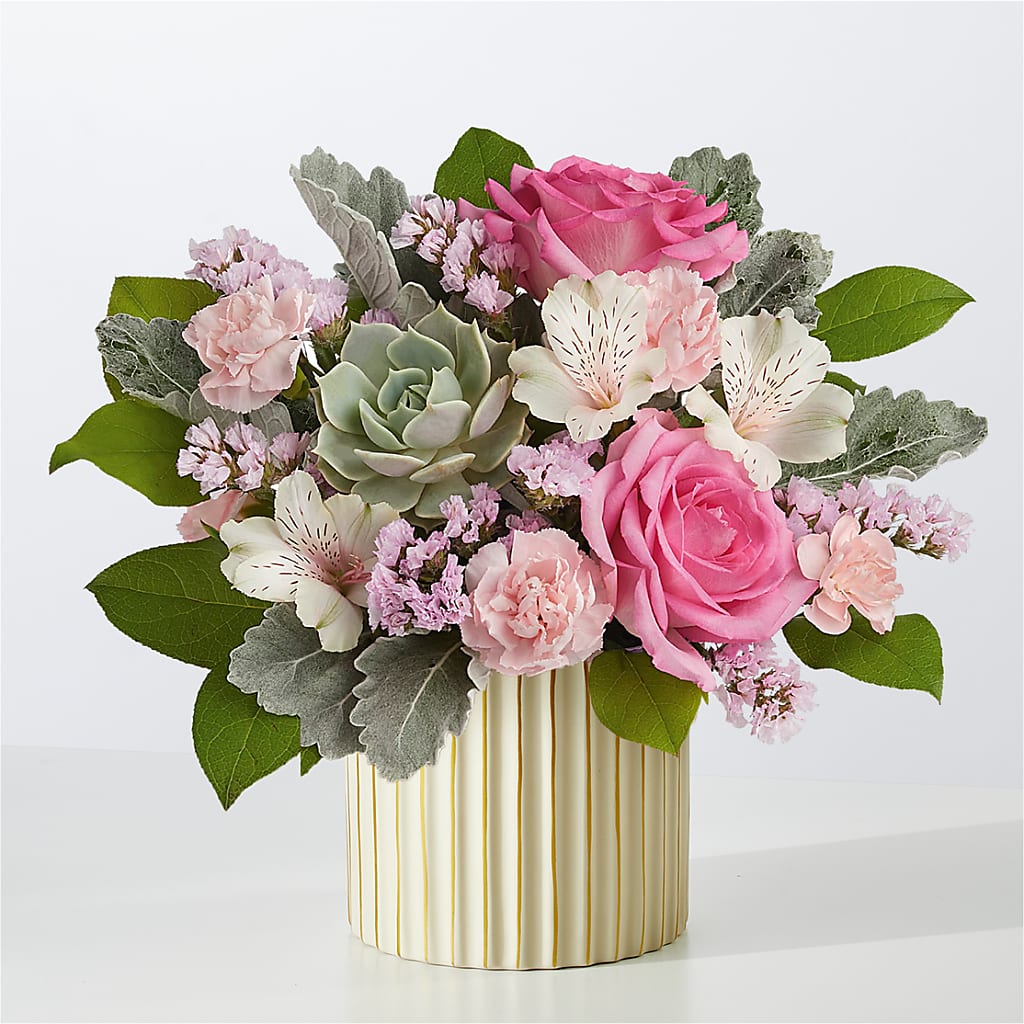 Dusty Rose Bouquet with Ivory Vase – Morgan Hill Florist, San Jose CA