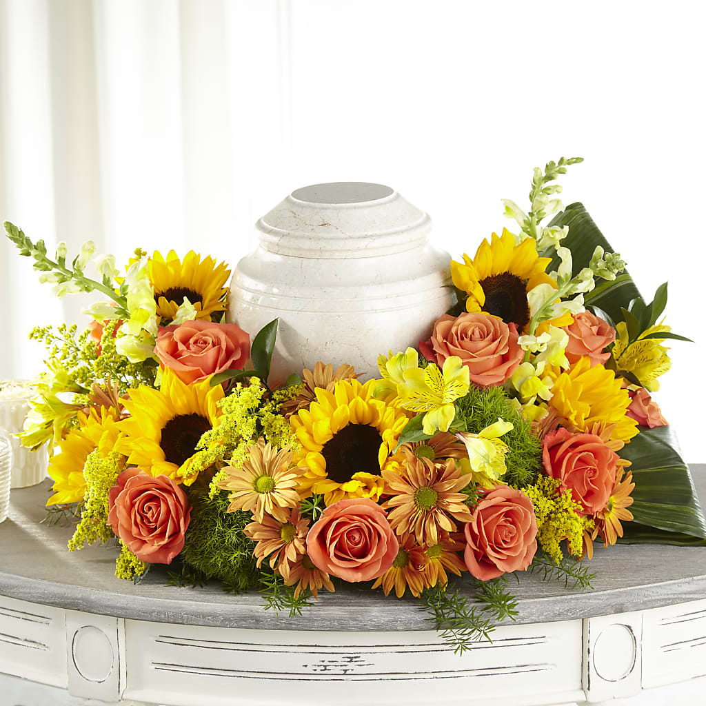 Faithful Sunflower Cremation Adornment – Morgan Hill Florist, San Jose CA