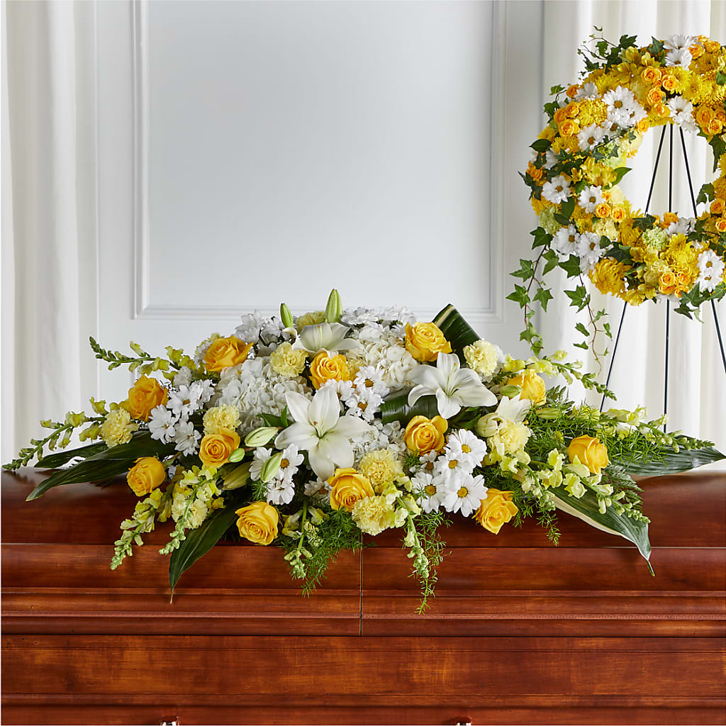 Golden Harmony Casket Spray – Morgan Hill Florist, San Jose CA