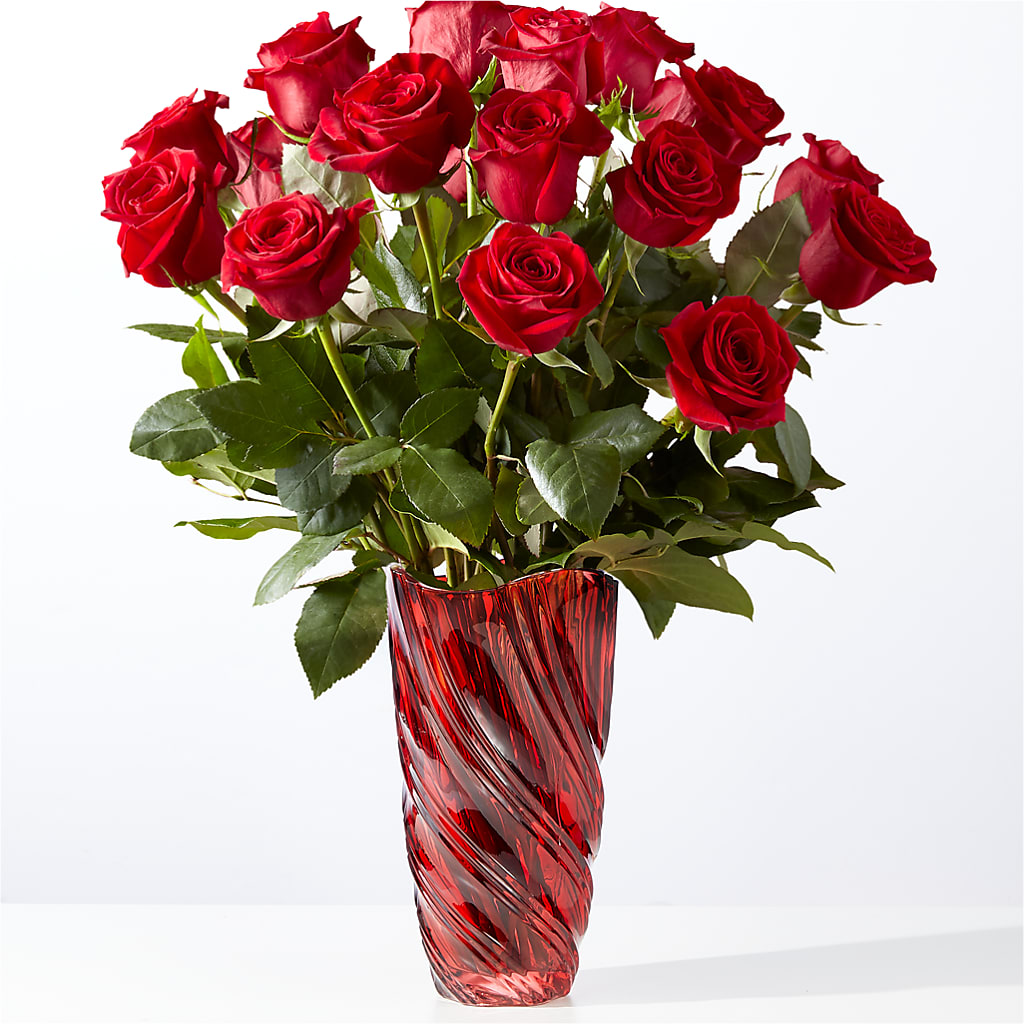 Classic Love Red Rose Bouquet with Luxe Swirl Vase – Morgan Hill Florist, San Jose CA