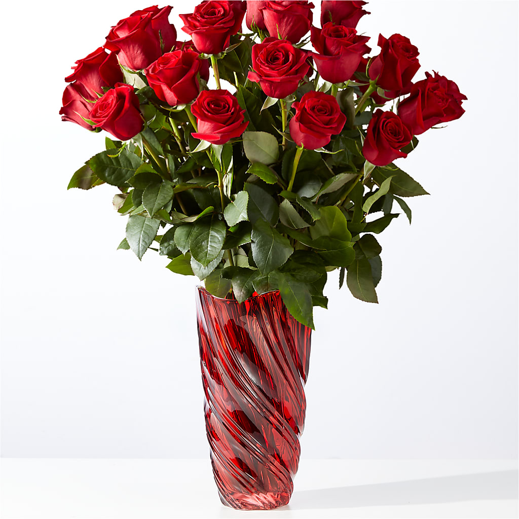 Classic Love Red Rose Bouquet with Luxe Swirl Vase – Morgan Hill Florist, San Jose CA