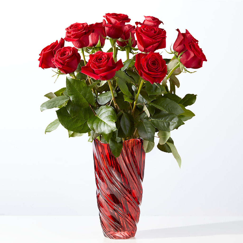 Classic Love Red Rose Bouquet with Luxe Swirl Vase – Morgan Hill Florist, San Jose CA