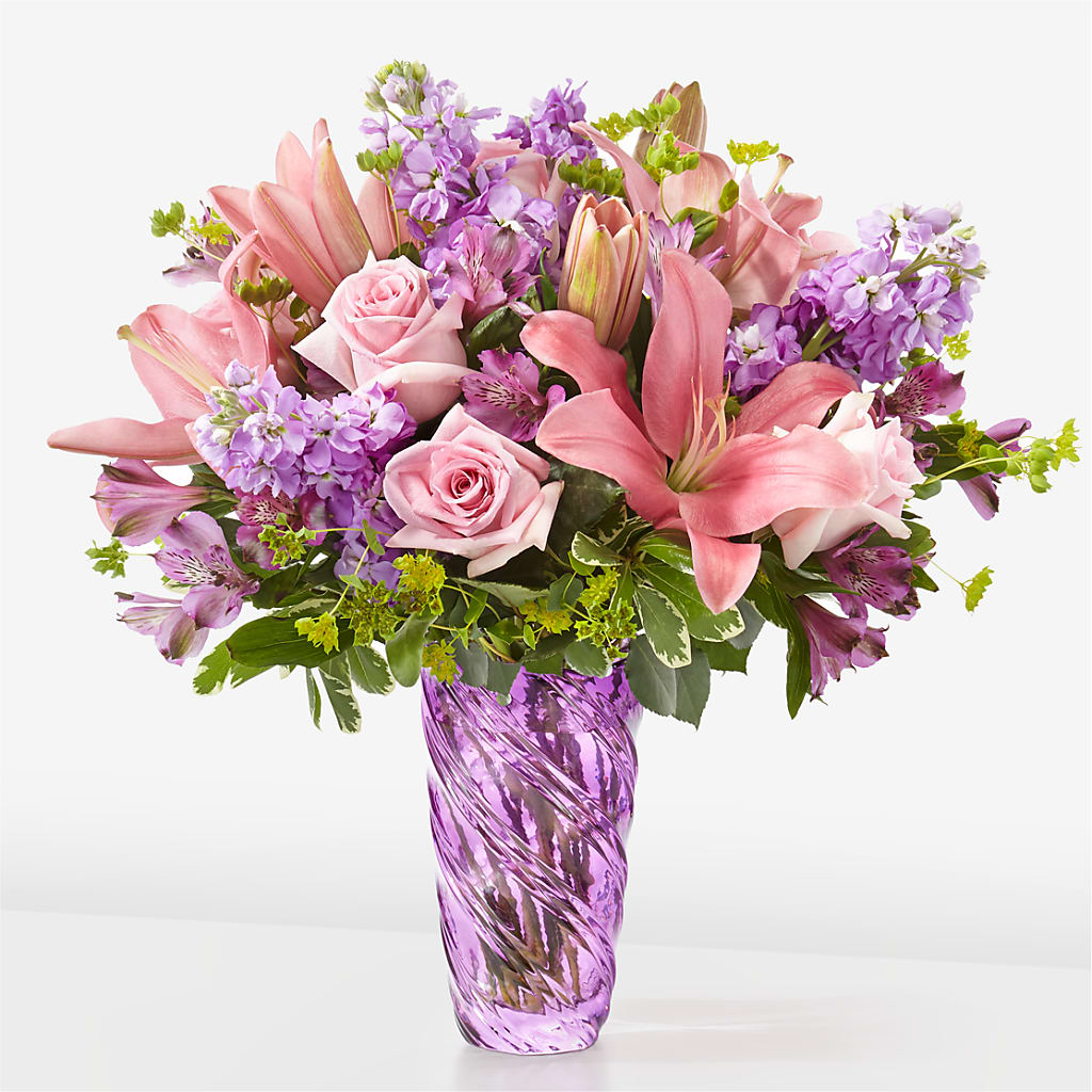 Precious Petals Bouquet with Luxe Swirl Vase – Morgan Hill Florist, San Jose CA