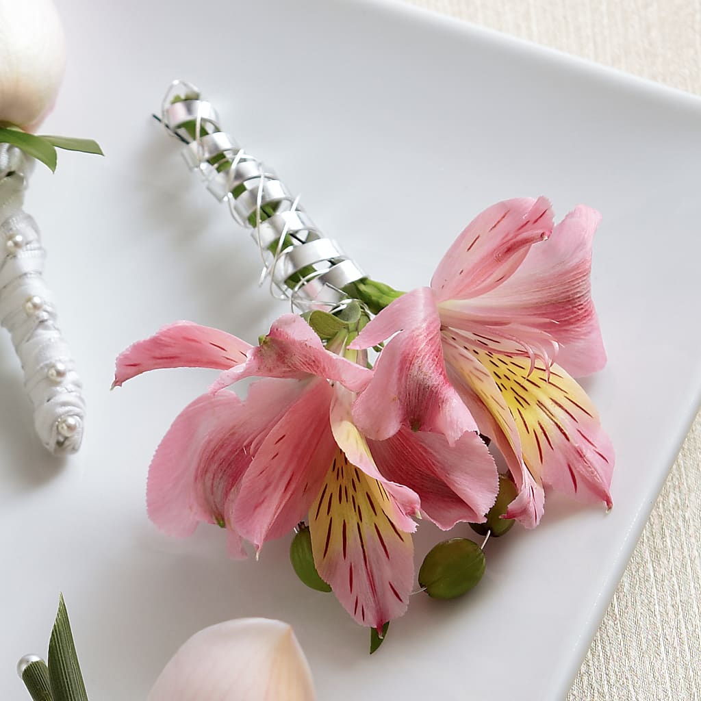 Pink Peruvian Lily Boutonniere – Morgan Hill Florist, San Jose CA