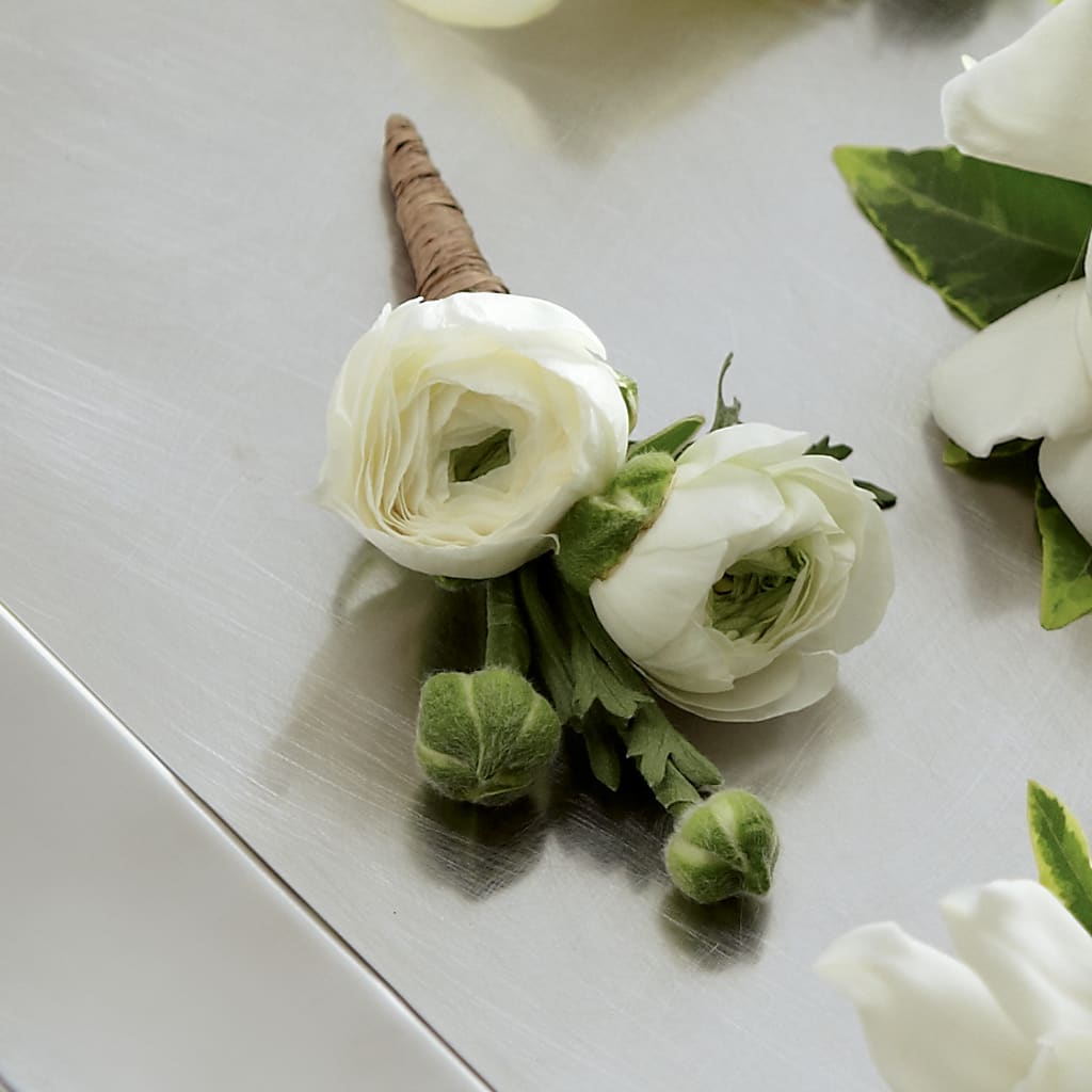 White Ranunculus Boutonniere – Morgan Hill Florist, San Jose CA