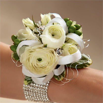 White Wedding Corsage –  Morgan Hill Florist, San Jose CA